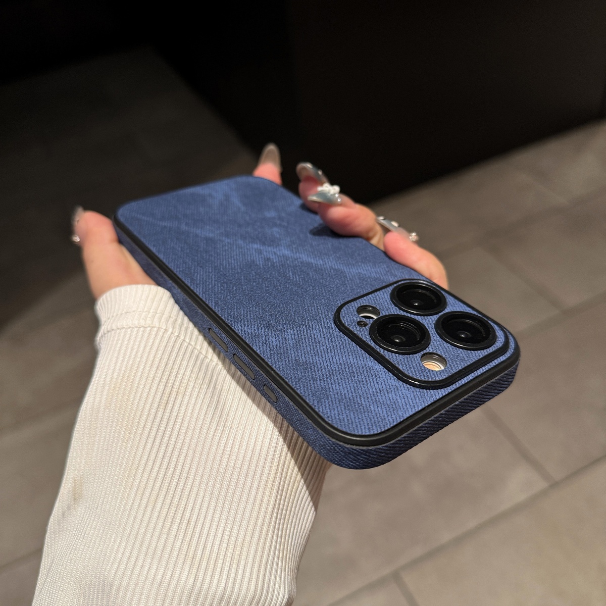 Phone Cases That Cover The Camera - Luxo vintage lavado cor cowboy tecido