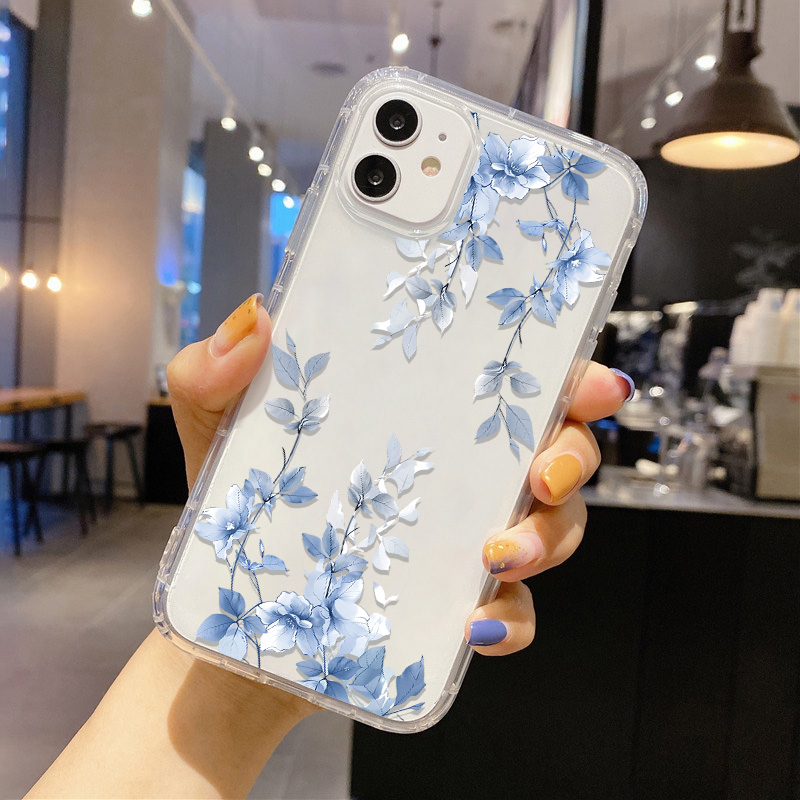 Flor azul transparente caso de - Phone Cases Blue avaliação e preço